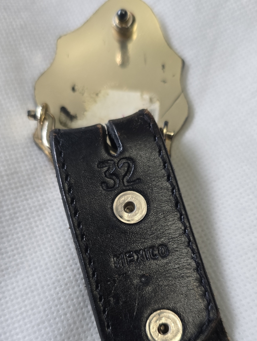 CMexico Made Black Leather Belt Partly Braded w/ Gold Floral Western Buckle 32 - Picture 7 of 9